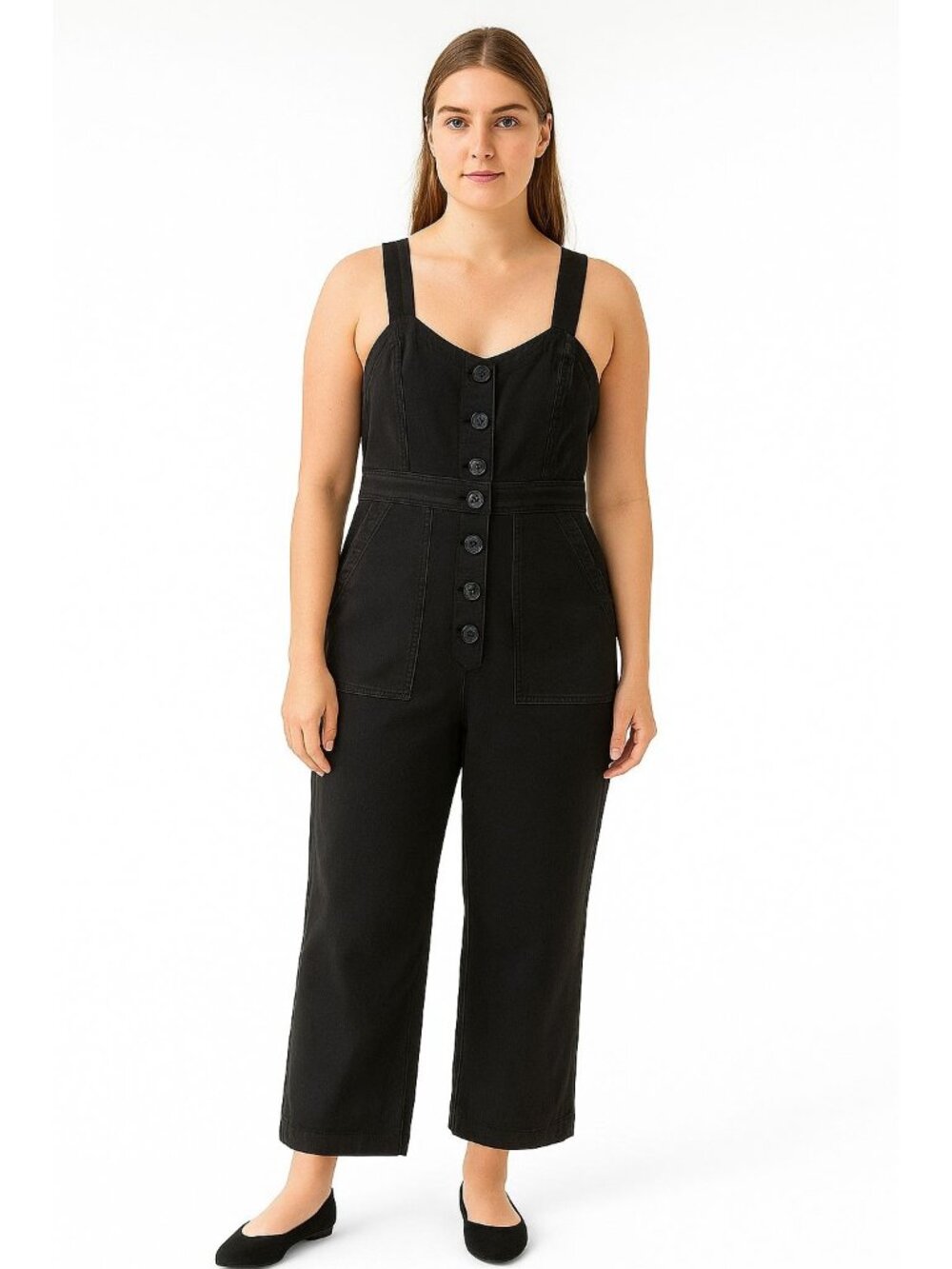 La Vie REBECCA TAYLOR Black  Denim \ Wide Leg Jumpsuit W/ Pockets Womens Small S